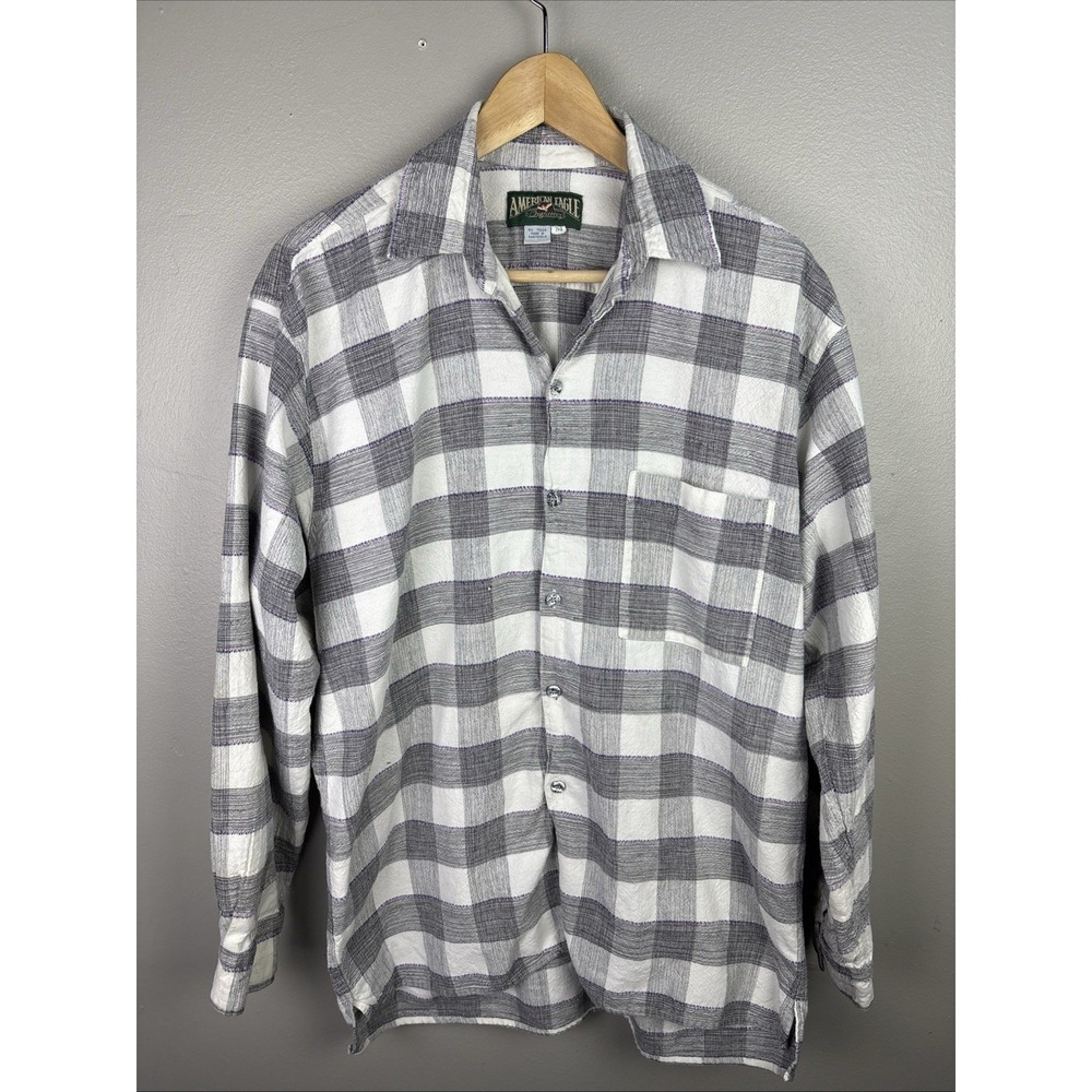 AMERICAN EAGLE Y2K Mens Medium Button Up Flannel Shirt Vintage Plaid Check